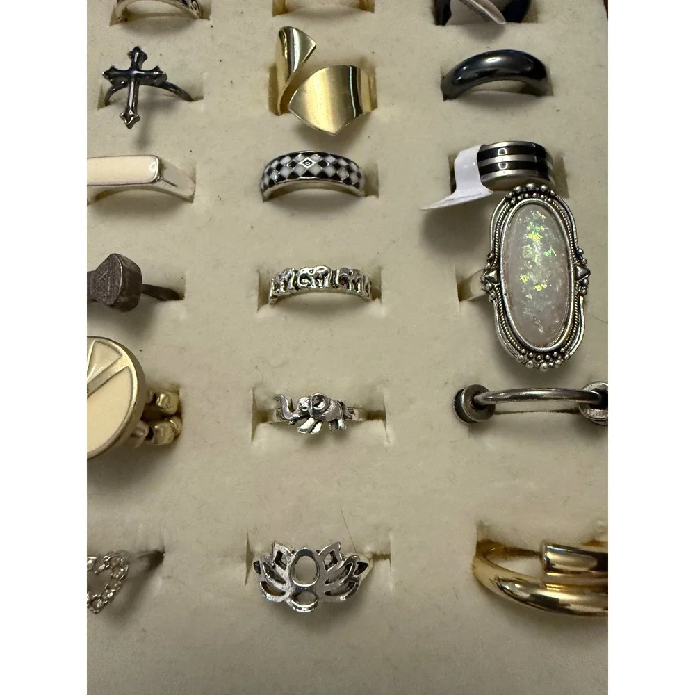 Estate Jewelry Lot 50 Fashion Rings Statement Resin Gemstone Boho Silver Gold